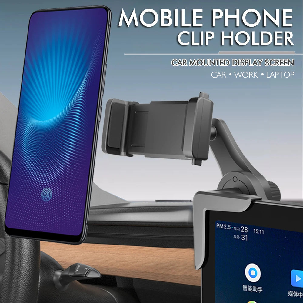 Universal Car Phone Holder Mount, 360° Rotation Anti-Shake Foldable Car Mounted Display for Electric Vehicle Dashboard