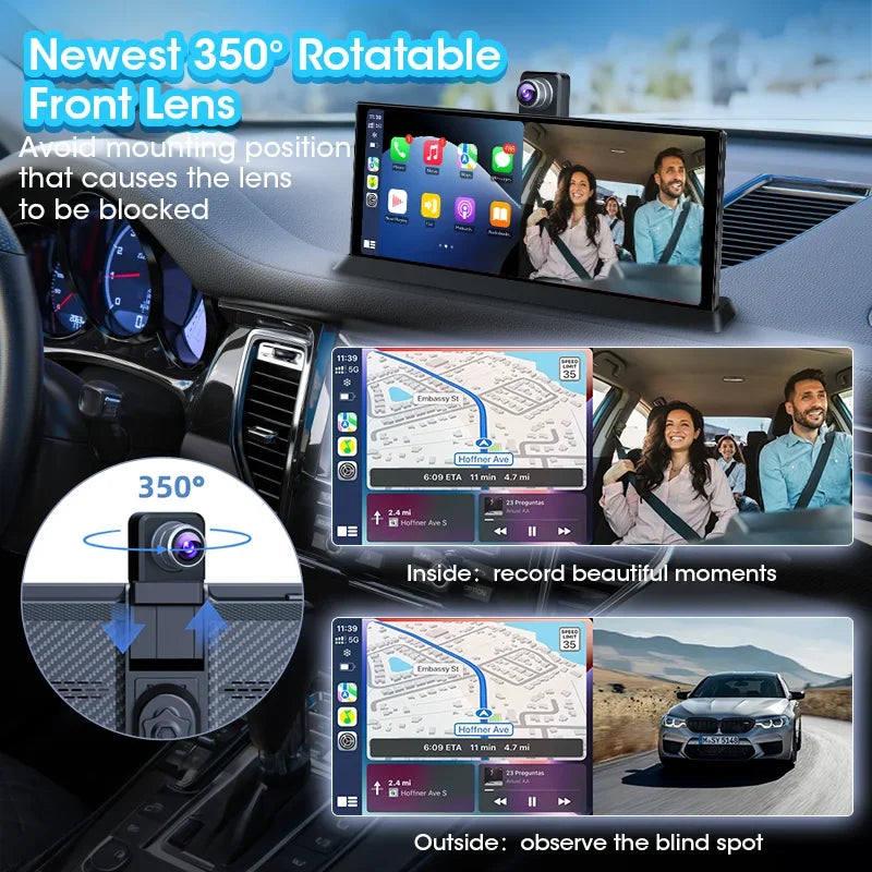 11.26 Inch ADAS DVR 4K Camera Wireless CarPlay Android Auto Bluetooth GPS Navigation Dashboard Video Recorder Dual Lens Dashcam