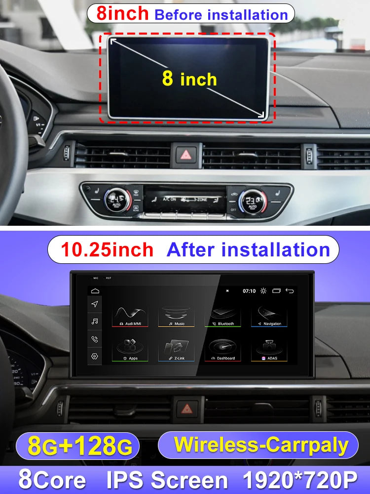 B 10.25inch 8G 128G Color 10.25" Android Car Stereo For Audi A4 A5 S5 – Wireless CarPlay