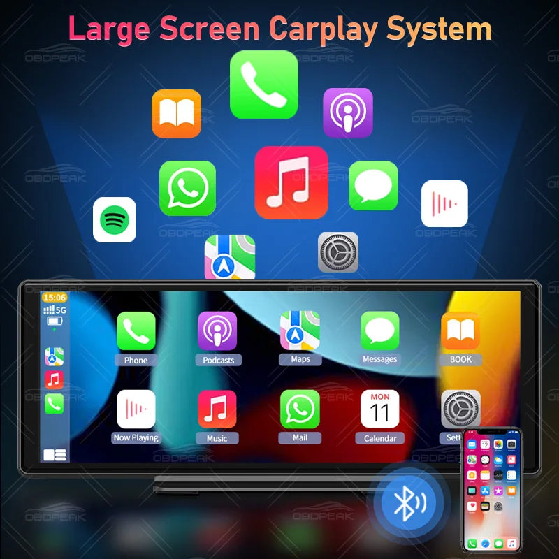 11.3" OBDPEAK K2 Pro Dash Cam 4K DVR GPS Navigation Wireless CarPlay & Android Auto Dashboard Video Recorder Universal Dual Lens