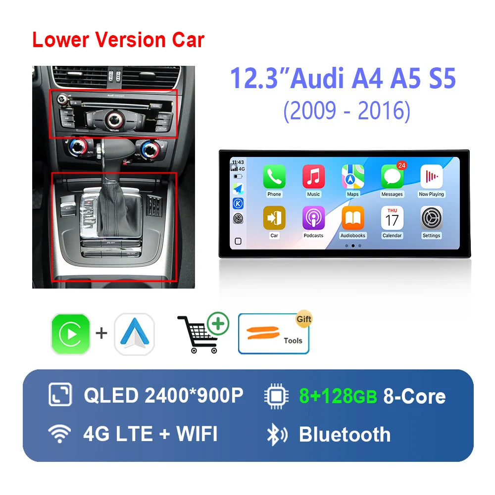 10.33 "/12.3"  for Audi A4 A5 S5 2009 - 2016 Wireless Carplay HD Touch Screen Android 14 Car Radio Video Multimedia Player