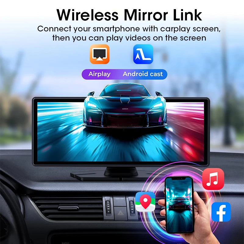 11.26 inch Dash Cam 4K Car DVR Wireless Carplay & Android Auto GPS Navigation Video Recorder Dashboard Dual Lens Wifi FM AUX