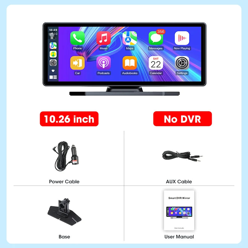 10.26/11.26 inch 4K Dashcam Wireless Carplay Android Auto Car DVR Rearview Camera Video Recorder Multimedia Car Accessorie FM