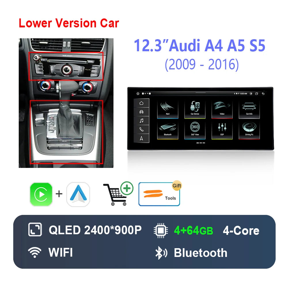10.33 "/12.3"  for Audi A4 A5 S5 2009 - 2016 Wireless Carplay HD Touch Screen Android 14 Car Radio Video Multimedia Player
