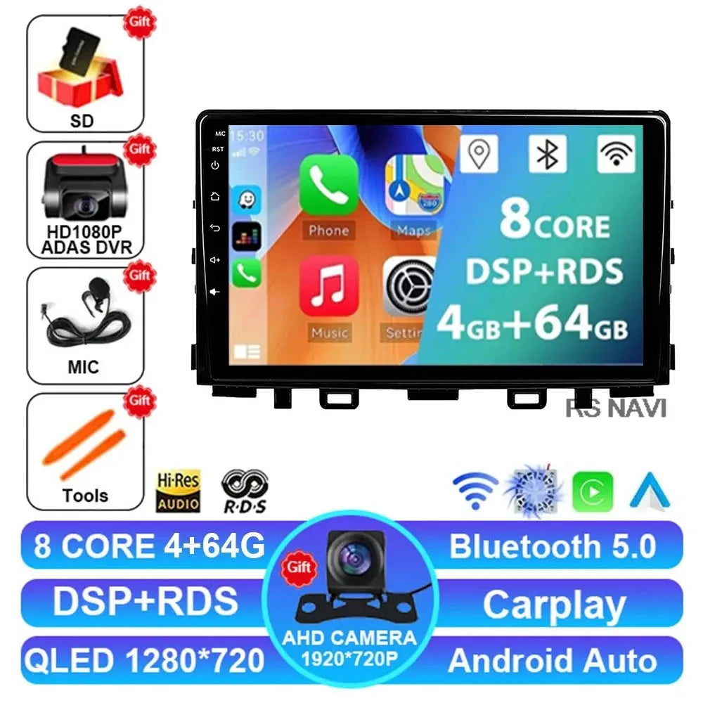 4G-64G CAM DVR Color Android Car Stereo For Kia Rio Stonic – QLED Touchscreen
