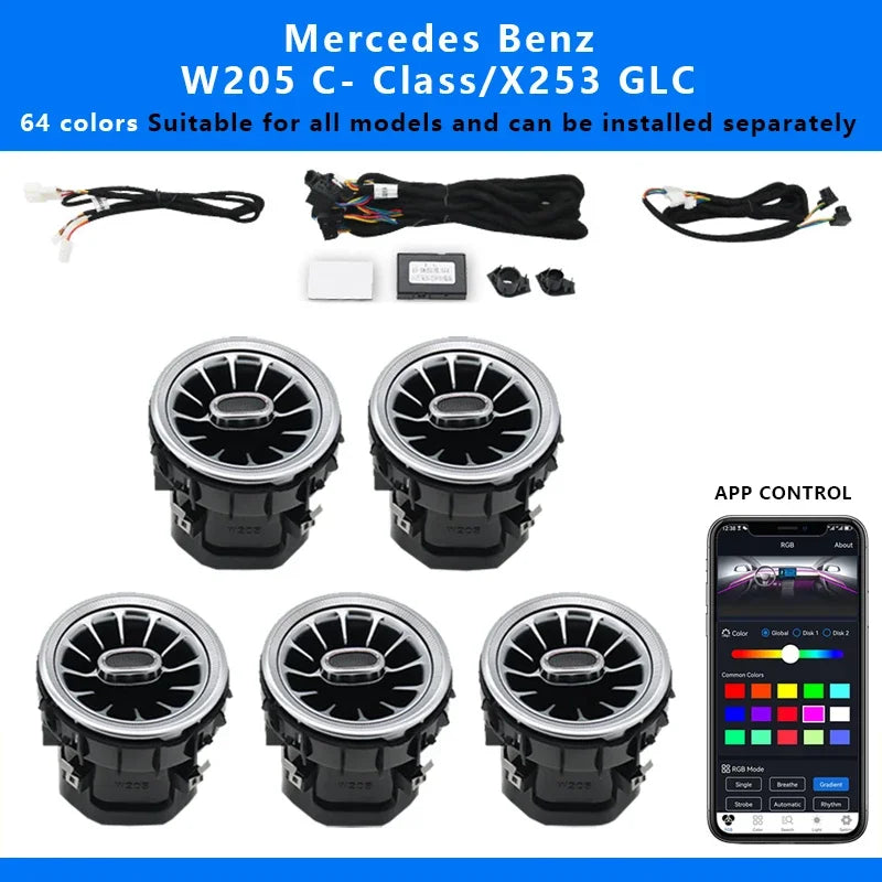 64color 5P APP Emitting Color LED Ambient Turbine Air Vents for Mercedes-Benz C GLC