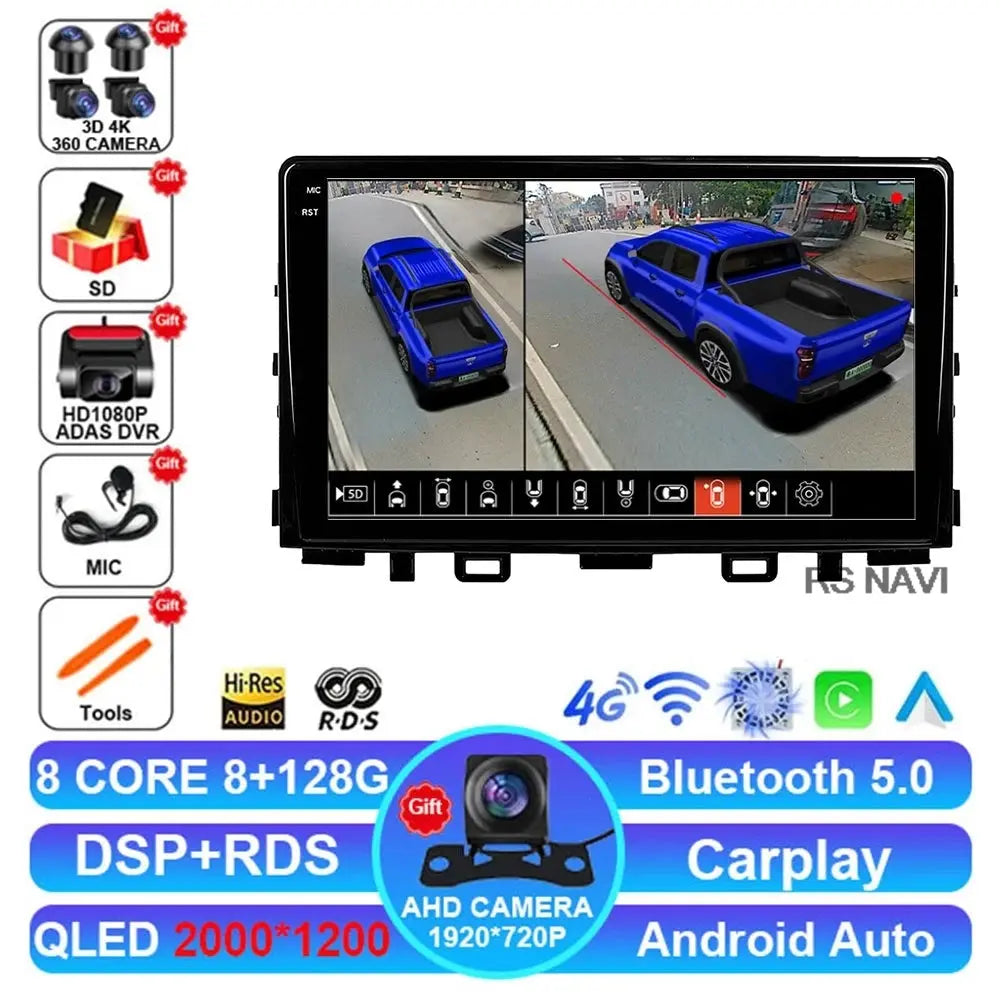 2K 8G-128G 360 DVR Color Android Car Stereo For Kia Rio Stonic – QLED Touchscreen
