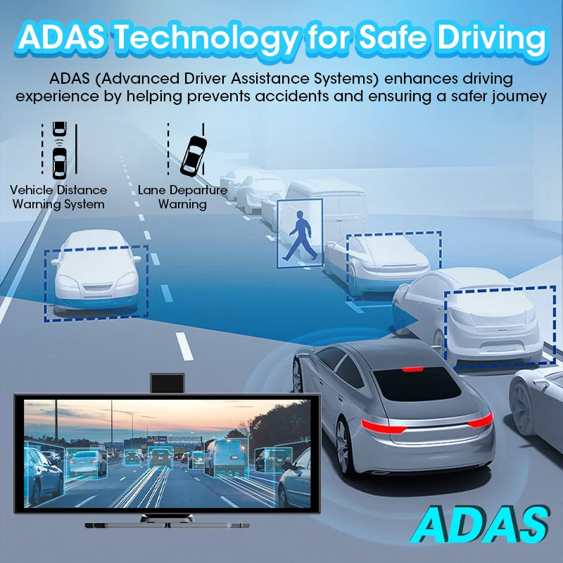 11.26 Inch ADAS DVR 4K Camera Wireless CarPlay Android Auto Bluetooth GPS Navigation Dashboard Video Recorder Dual Lens Dashcam