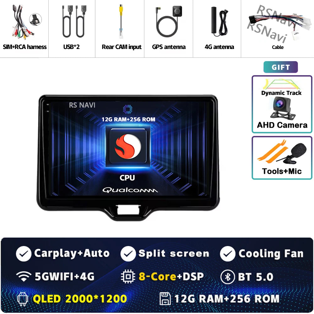 2K 12G-256G CAM Color Android Car Stereo For Toyota Yaris QLED 2K GPS CarPlay