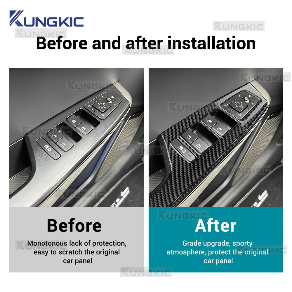 Real Soft Carbon Fiber Sticker For Kia EV6 GT EV 2022 2023 2024 2025 LHD RHD Car Window Lift Button Decor Frame Interior Trim