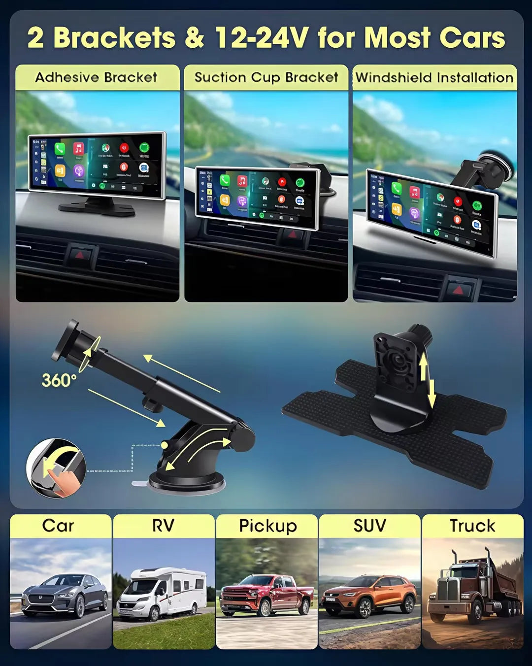 11.26 inch 4K Dash Cam 3840*2160P Car DVR Mirror Video Recording Wireless Carplay & Android Auto GPS Navigation 5G WiFi FM AUX