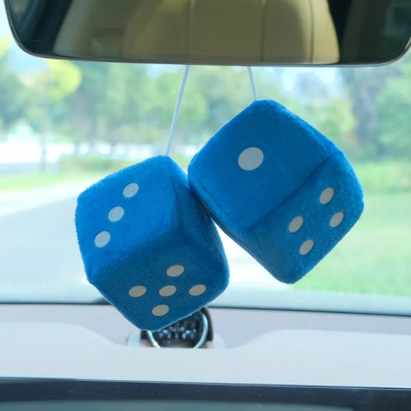 2/4pcs Soft Velvet Dice Hairy Dice Hanging Black and Blue Color Car Rearview Mirror Interior Decoration Accessories Cute Fashion