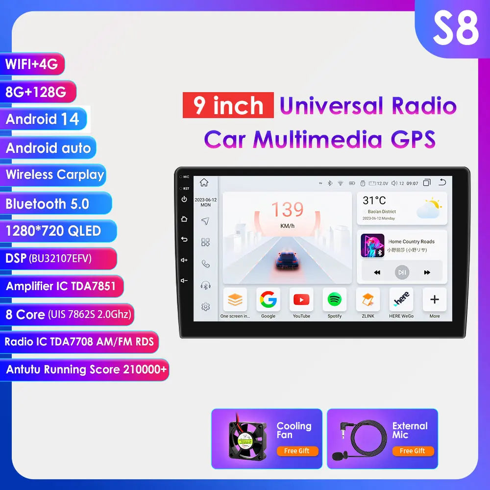 10.1" Wireless Carplay Android Auto Universal Car Radio Multimedia Player for VW Nissan Toyota Volkswagen Hyundai KIA GPS BT RDS