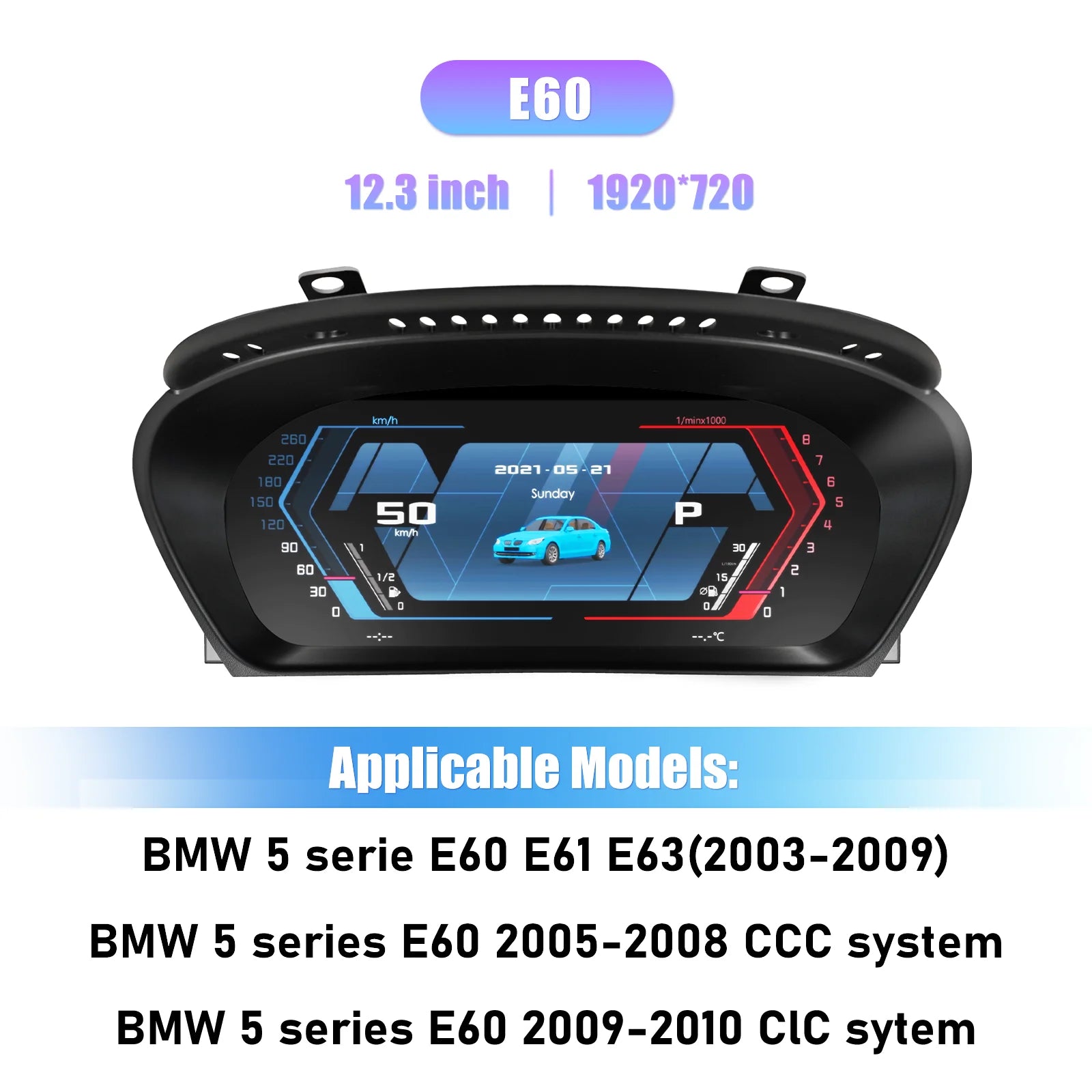 E60 carplay Color 12.3" Digital Instrument Cluster For BMW 5 Series E60