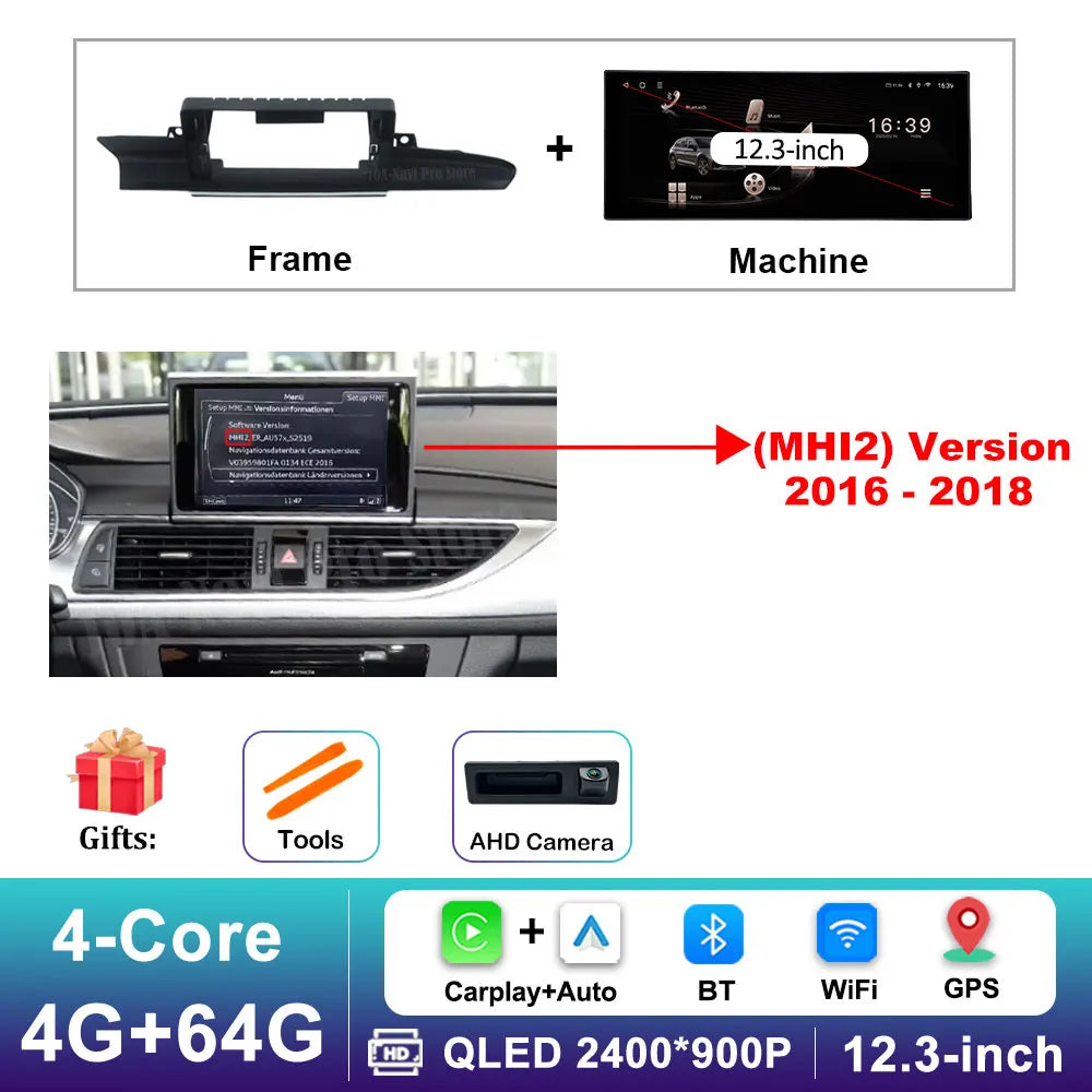12.3 inch Android 16 for Audi A6 C7 A7 2012 - 2018 GPS Navi BT HD Screen Wireless Carplay Car Video Multimedia Radio Player WiFi