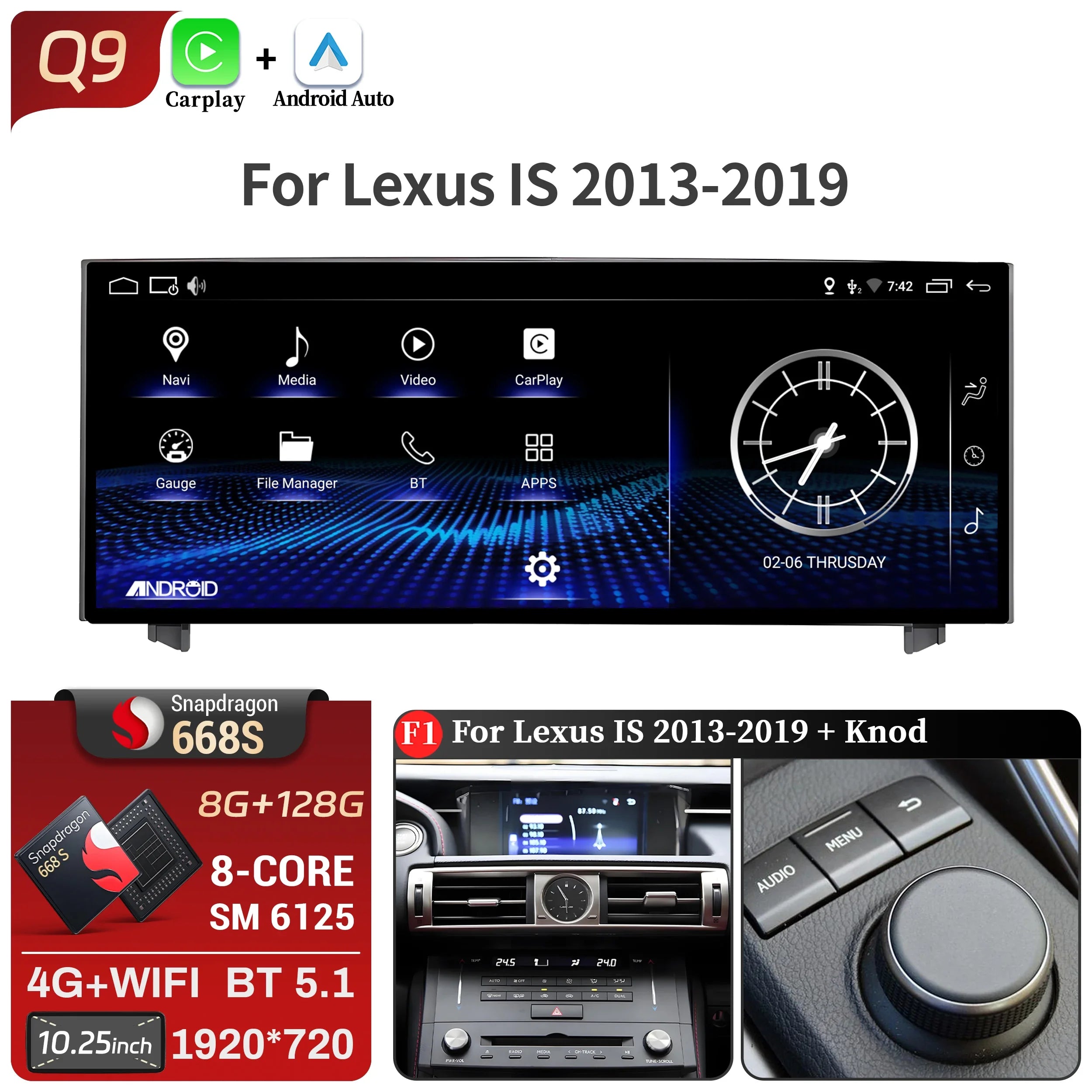 10.25"Android 14 For Lexus IS RC 200 250 300 350 200t 300h 2013-2019 Car Radio Multimedia CarPlay Snapdragon 668S Touch Screen