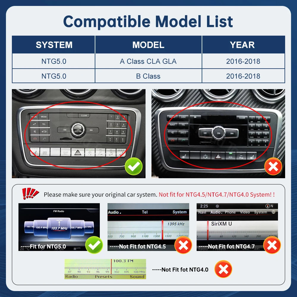 12.3 Multimedia Display For Benz A CLA GLA 2016-2018 NTG5.0 Touch Screen Wireless Carplay Navigation Android Auto