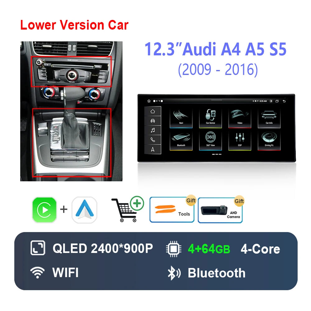 10.33 "/12.3"  for Audi A4 A5 S5 2009 - 2016 Wireless Carplay HD Touch Screen Android 14 Car Radio Video Multimedia Player