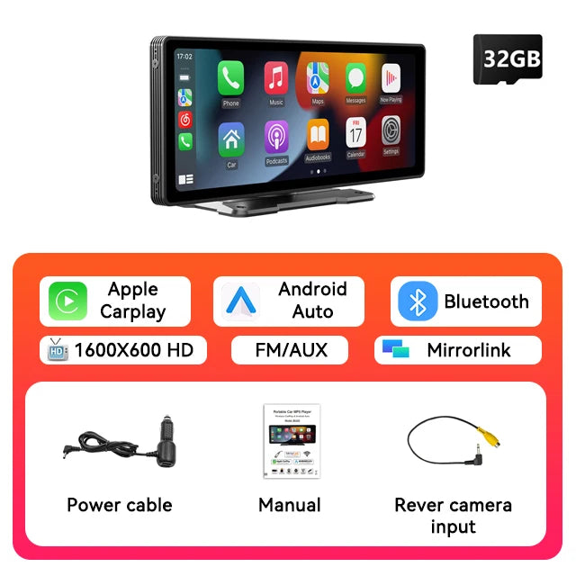 10.26-inch Wireless Carplay Android Auto MP5 Portable Smart Player IPS Touch Screen Bluetooth FM Universal Multimedia Monitor