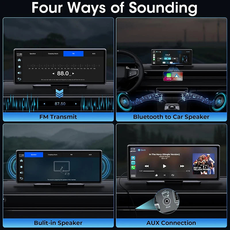 11.26 inch Dash Cam 4K Car DVR Wireless Carplay & Android Auto GPS Navigation Video Recorder Dashboard Dual Lens Wifi FM AUX