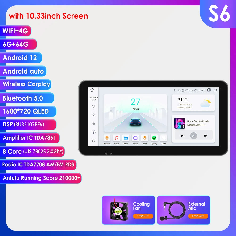 10.1" Wireless Carplay Android Auto Universal Car Radio Multimedia Player for VW Nissan Toyota Volkswagen Hyundai KIA GPS BT RDS