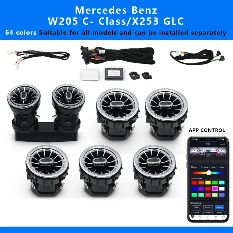 64color 7P APP Emitting Color LED Ambient Turbine Air Vents for Mercedes-Benz C GLC