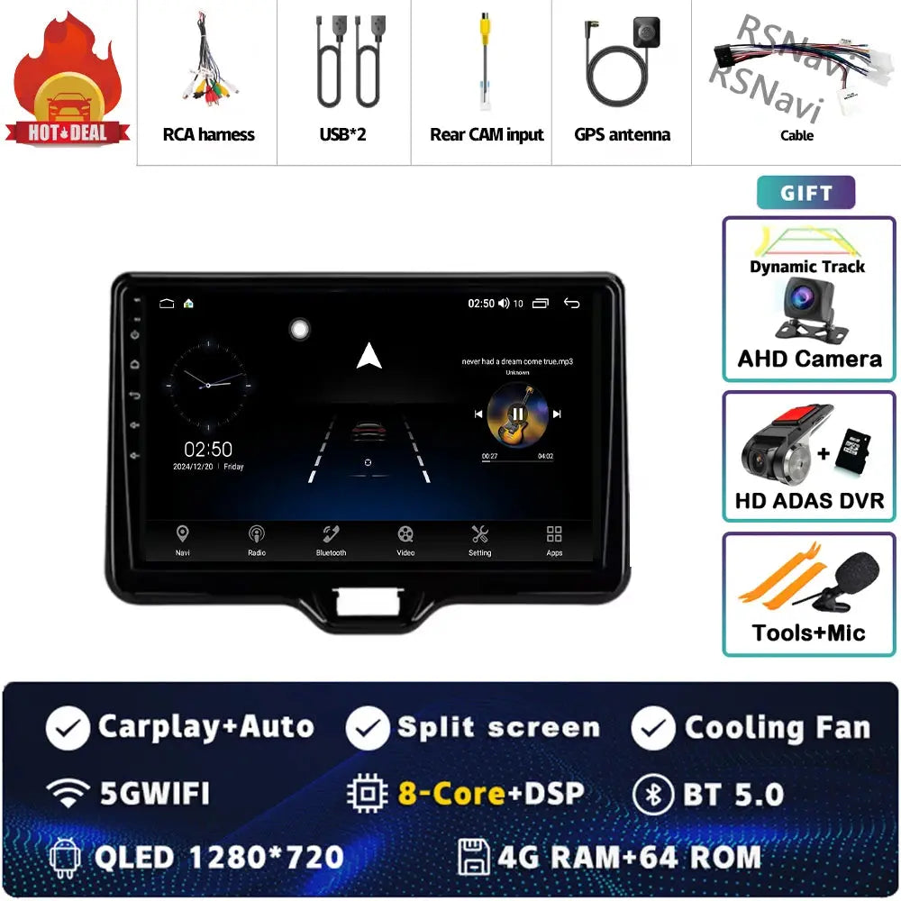 4G-64G CAM DVR Color Android Car Stereo For Toyota Yaris QLED 2K GPS CarPlay