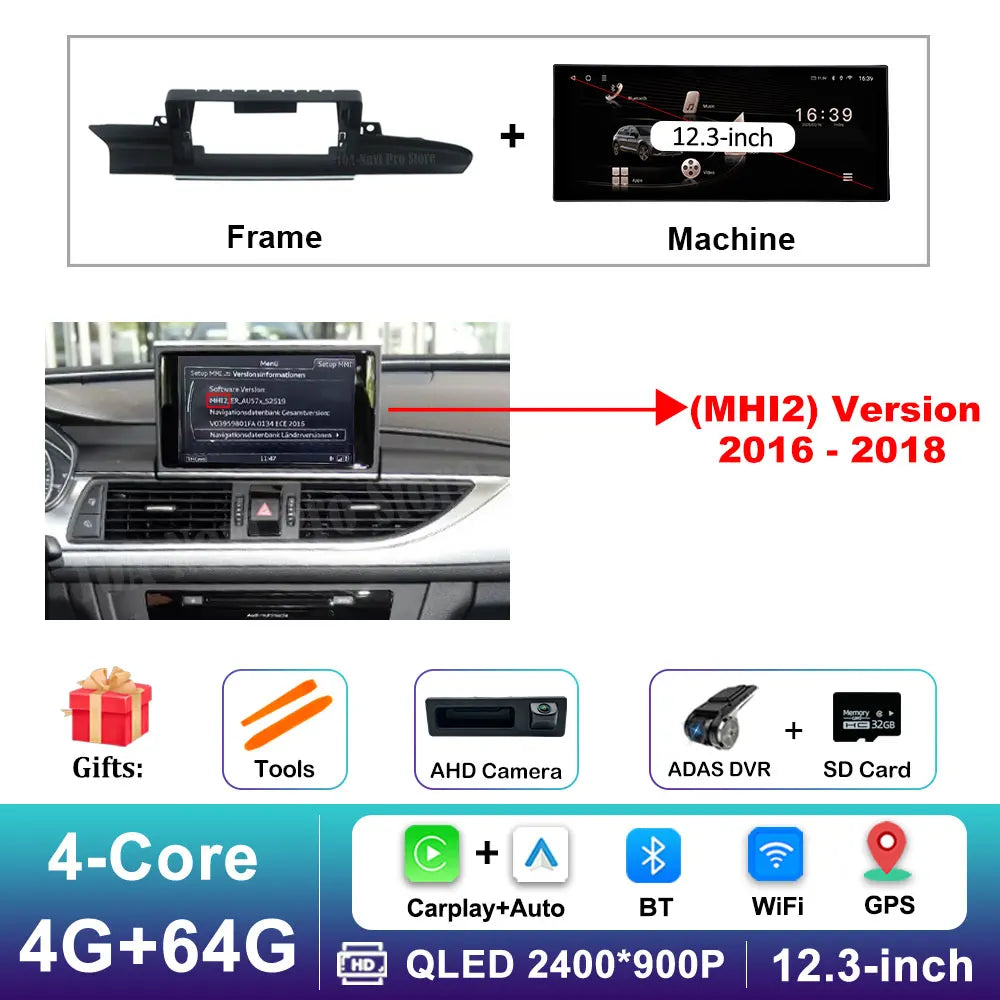 12.3 inch Android 16 for Audi A6 C7 A7 2012 - 2018 GPS Navi BT HD Screen Wireless Carplay Car Video Multimedia Radio Player WiFi