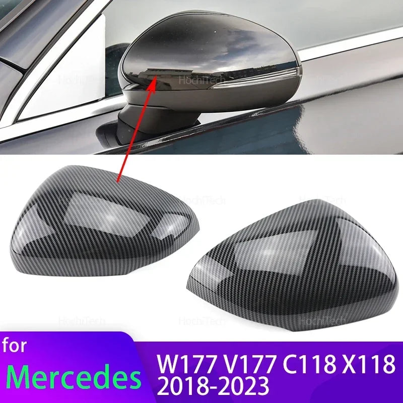 for Mercedes-Benz A Class W177 V177 C118 X118 2018-2023 Carbon Fiber Glossy Black Replacement Rearview Side Mirror Covers Cap