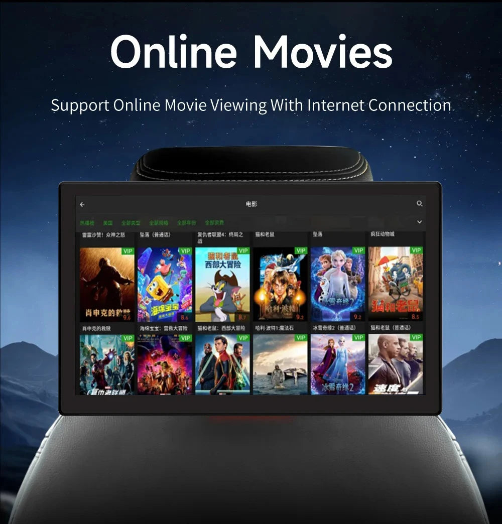 10.1" Android Car Headrest Monitor, IPS Touchscreen TV for Back Seat WiFi BT CarPlay, Support Netflix/YouTube, 4K Video Player