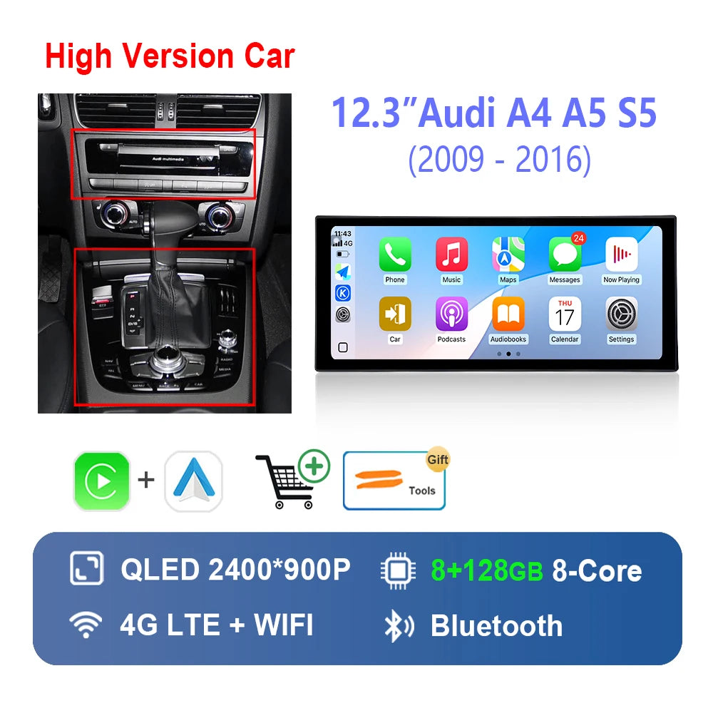 10.33 "/12.3"  for Audi A4 A5 S5 2009 - 2016 Wireless Carplay HD Touch Screen Android 14 Car Radio Video Multimedia Player