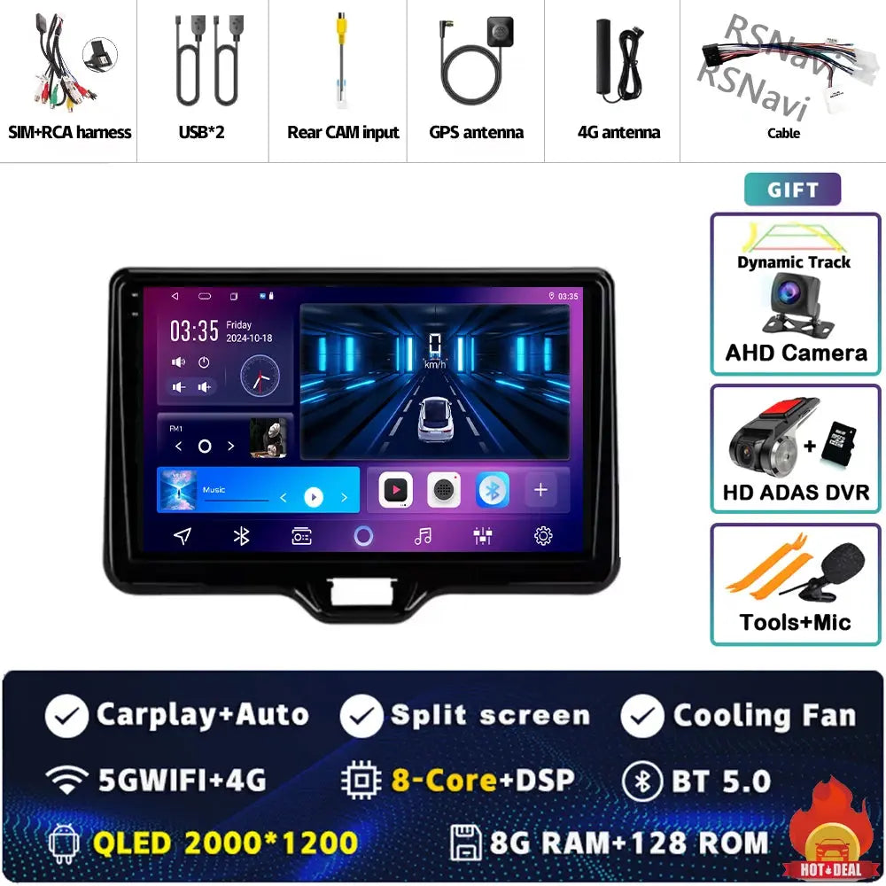 2K 8G-128G CAM DVR Color Android Car Stereo For Toyota Yaris QLED 2K GPS CarPlay