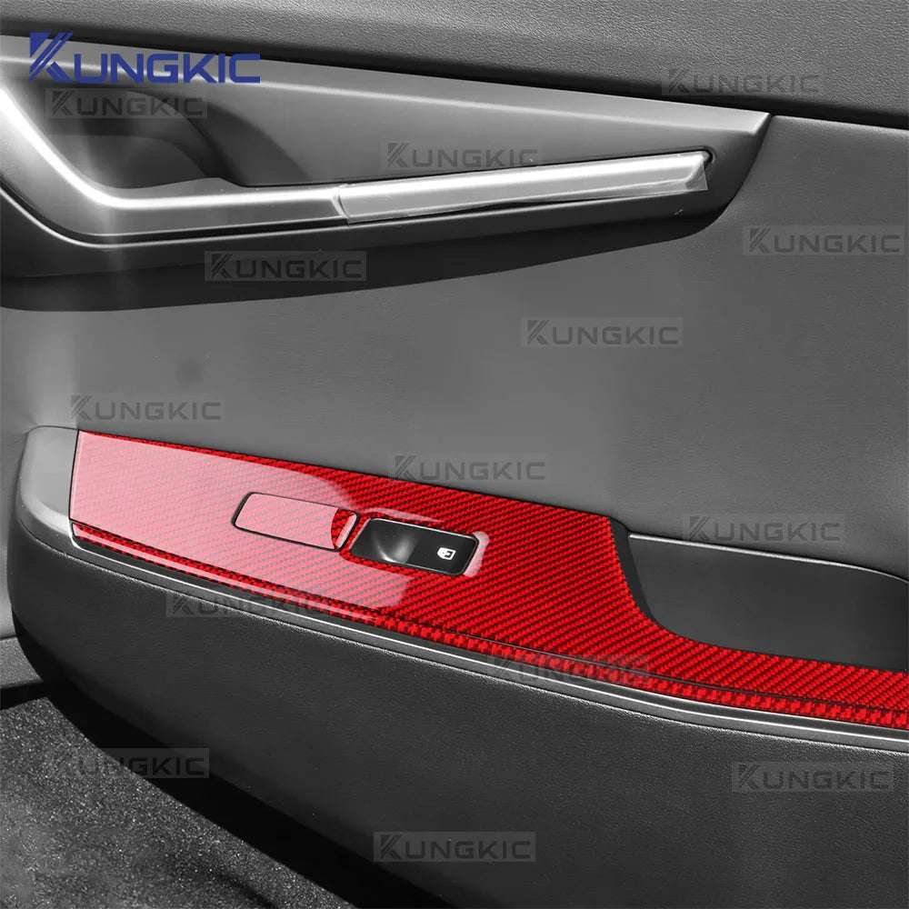 Real Soft Carbon Fiber Sticker For Kia EV6 GT EV 2022 2023 2024 2025 LHD RHD Car Window Lift Button Decor Frame Interior Trim