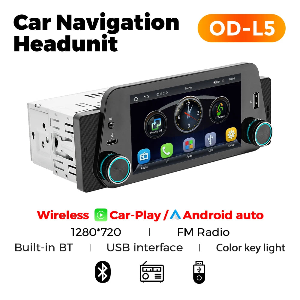 1 din 5inch android car radio wired/Wireless Carplay Universal GPS Car multimedia stereo MP5 player built-in FM radio Bluetooth