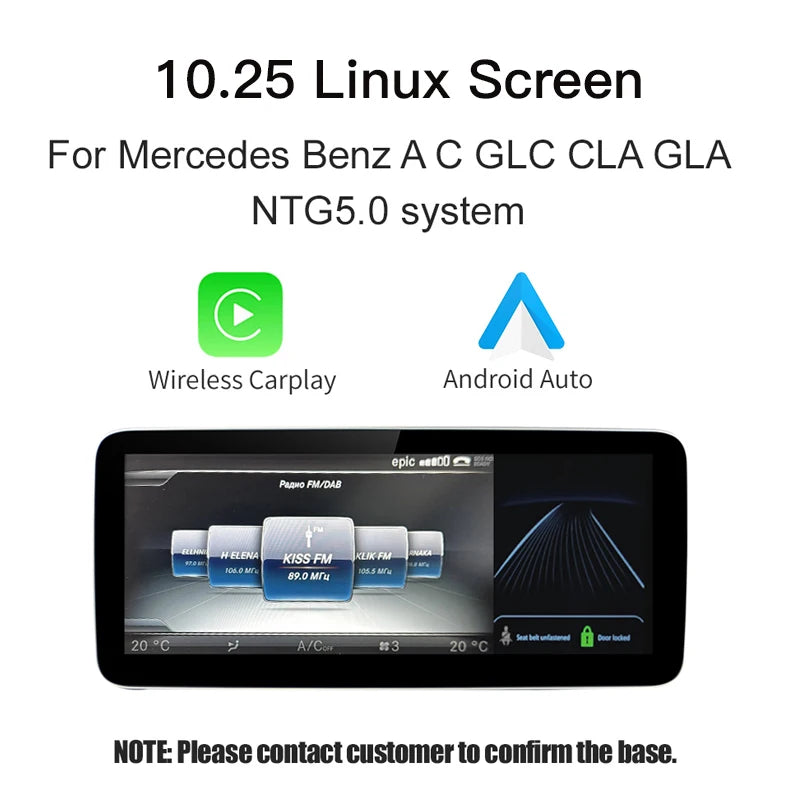 NTG5.0 10.25 inch Color Wireless CarPlay Android Auto 12.3" Screen for Mercedes