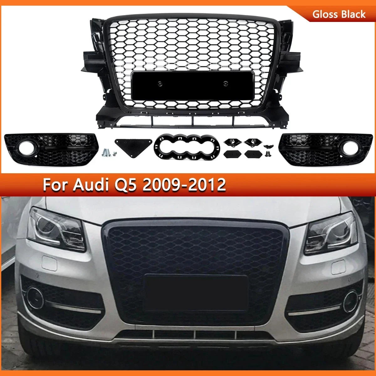 Magickit for Audi Q5 Standard 2009 2010 2011 2012 Front Bumper Grille Fog Light Grilles RSQ5 Look Centre Racing Grill Mesh