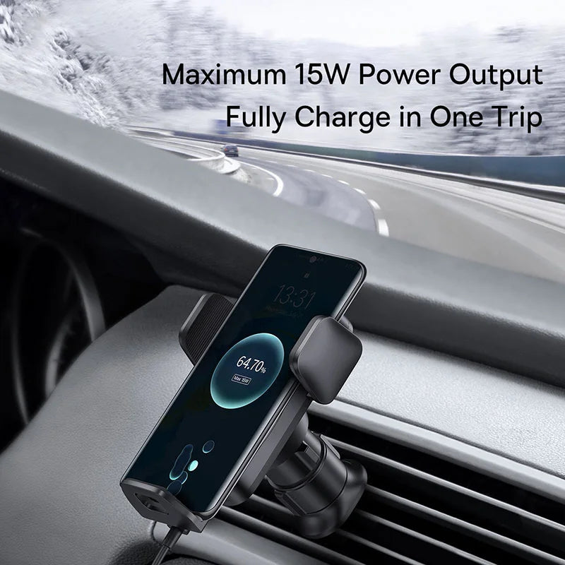 15W Wireless Car Phone Holder Charger With Auto Clamp