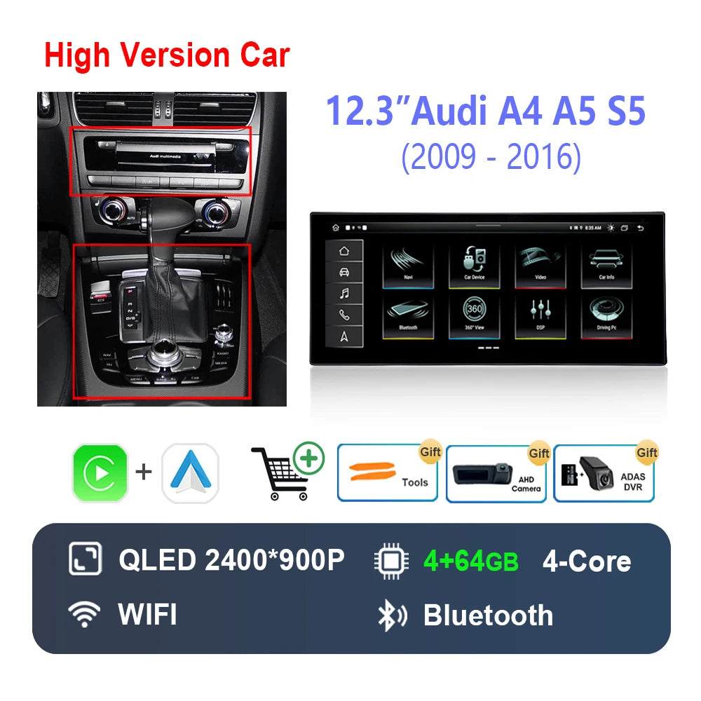 10.33 "/12.3"  for Audi A4 A5 S5 2009 - 2016 Wireless Carplay HD Touch Screen Android 14 Car Radio Video Multimedia Player