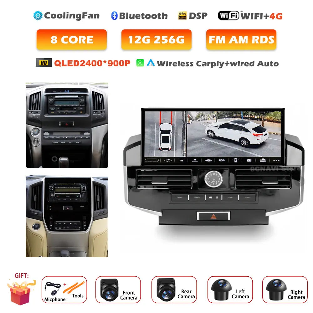 12.3" Android 16 Auto For Toyota Land Cruiser LC200 2007-2022 Car Radio Multimedia Video Player CarPlay GPS Navigation tools BT