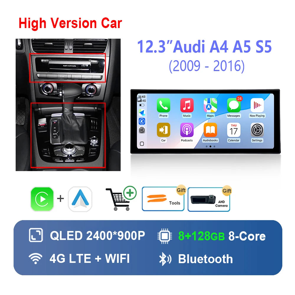 10.33 "/12.3"  for Audi A4 A5 S5 2009 - 2016 Wireless Carplay HD Touch Screen Android 14 Car Radio Video Multimedia Player