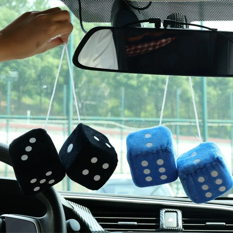 2/4pcs Soft Velvet Dice Hairy Dice Hanging Black and Blue Color Car Rearview Mirror Interior Decoration Accessories Cute Fashion