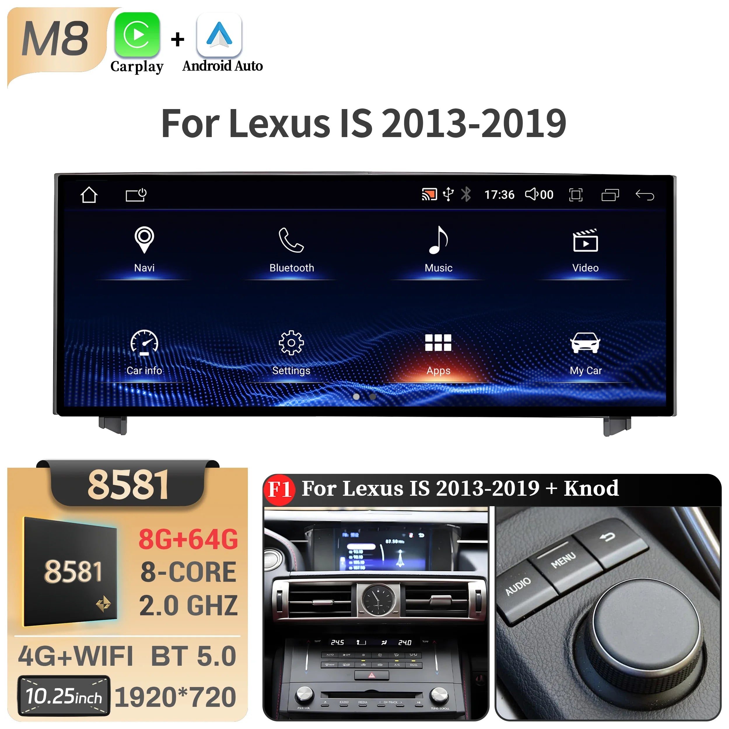 10.25"Android 14 For Lexus IS RC 200 250 300 350 200t 300h 2013-2019 Car Radio Multimedia CarPlay Snapdragon 668S Touch Screen
