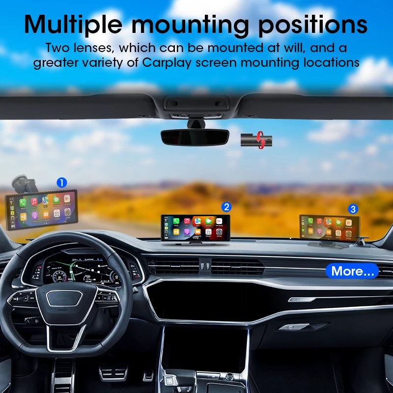 10.26'' Dash Cam 2.5K Car DVR Wireless Carplay Android Auto GPS Navigation Dual Len Video Recorder Dashboard Rearview Camera AUX