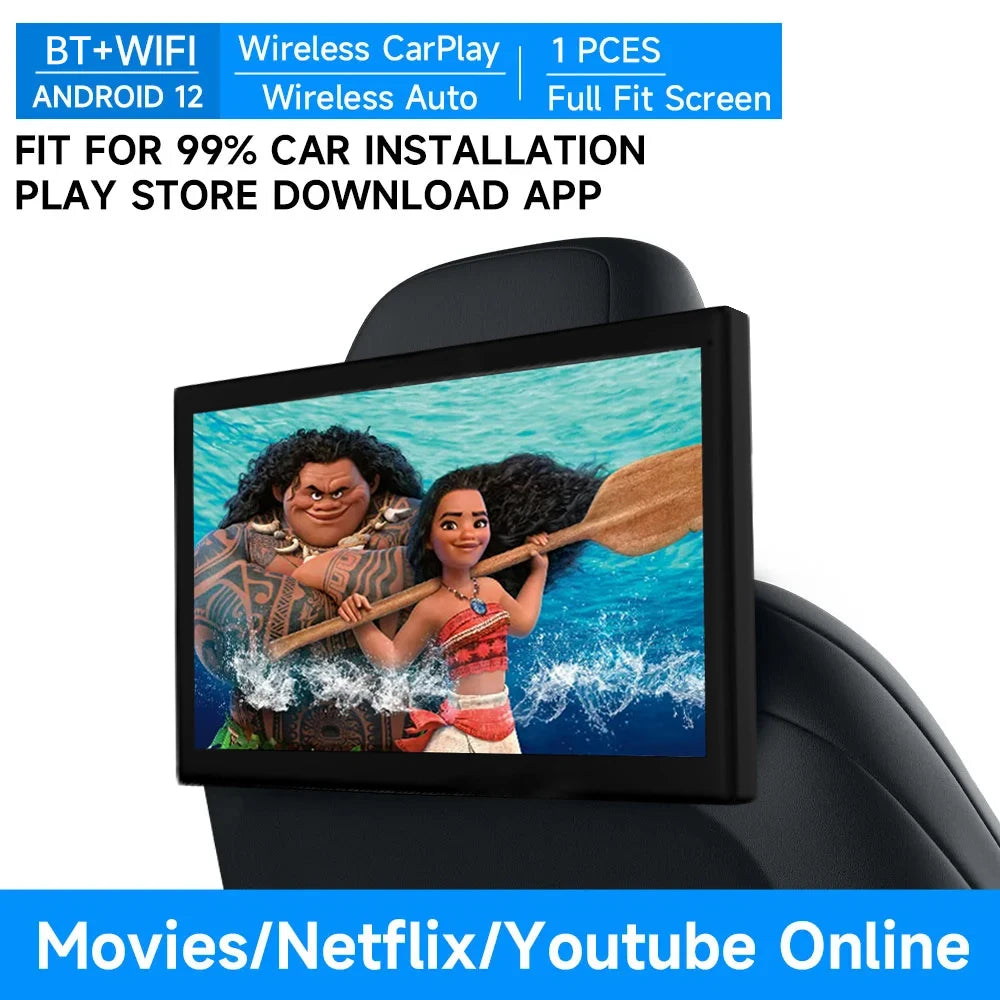 10.1" Android Car Headrest Monitor, IPS Touchscreen TV for Back Seat WiFi BT CarPlay, Support Netflix/YouTube, 4K Video Player