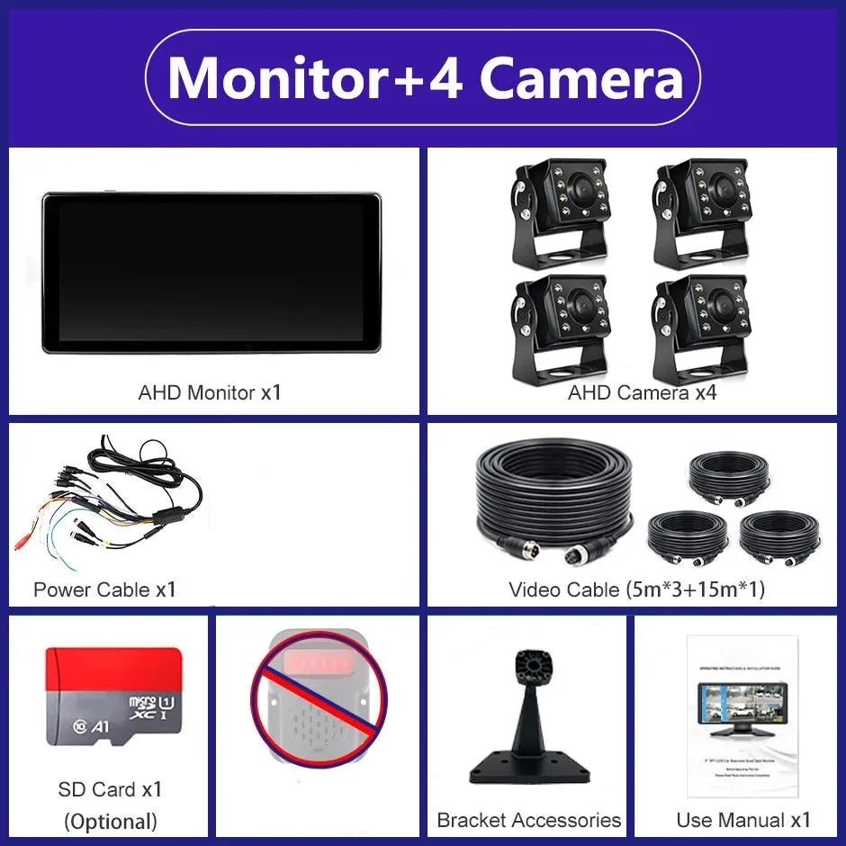 10.36 "4 Channel Recorder Smart Blind Spot Radar BSD Alarm Car DVR Monitor with 4 PCS AHD 1080P IR Camera For Truck Bus