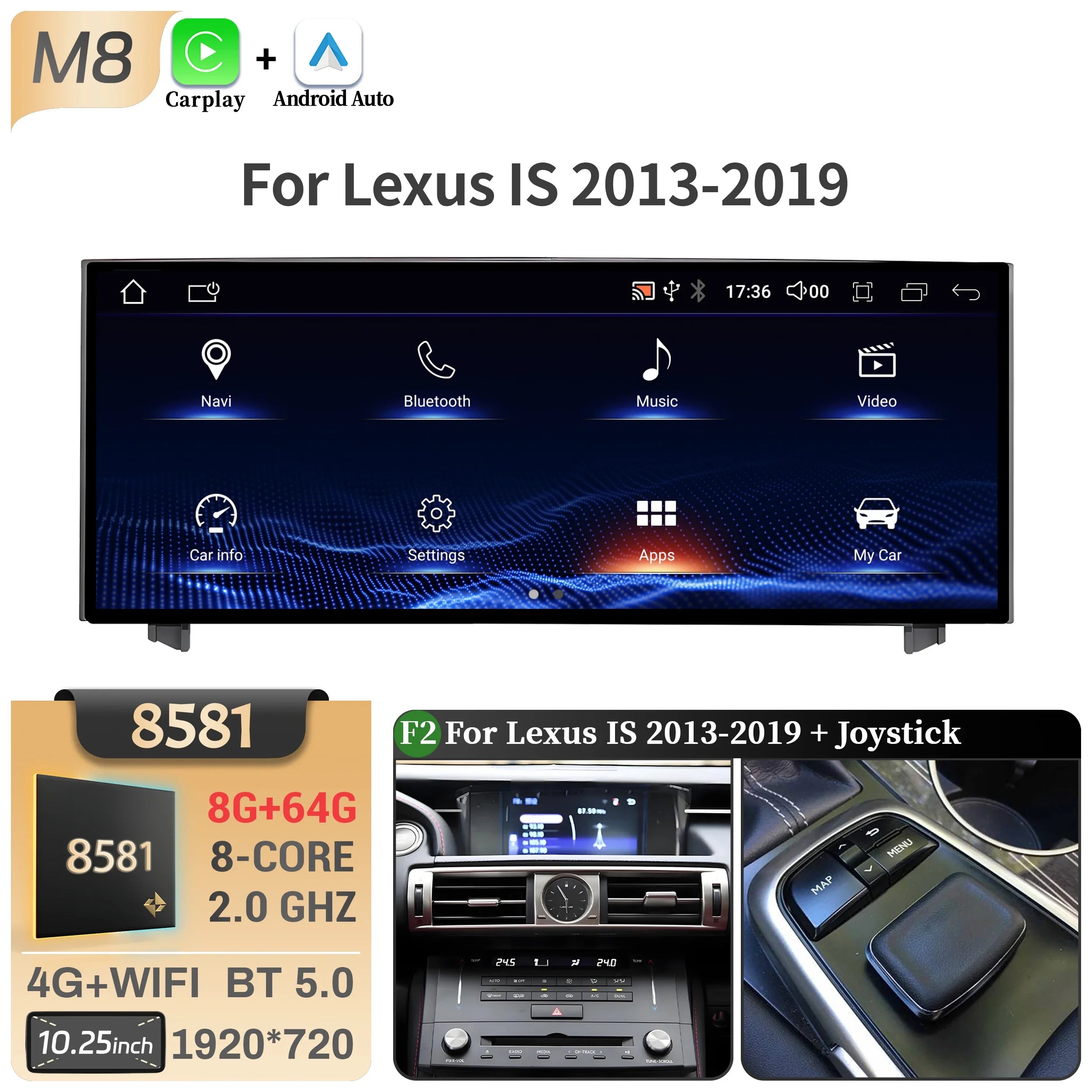 10.25"Android 14 For Lexus IS RC 200 250 300 350 200t 300h 2013-2019 Car Radio Multimedia CarPlay Snapdragon 668S Touch Screen