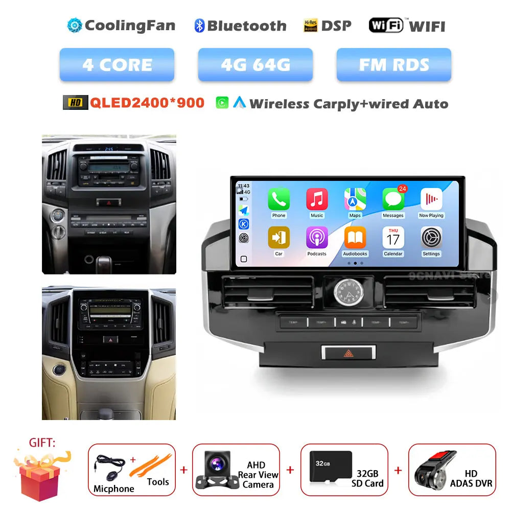 12.3" Android 16 Auto For Toyota Land Cruiser LC200 2007-2022 Car Radio Multimedia Video Player CarPlay GPS Navigation tools BT
