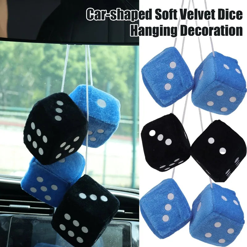 2/4pcs Soft Velvet Dice Hairy Dice Hanging Black and Blue Color Car Rearview Mirror Interior Decoration Accessories Cute Fashion