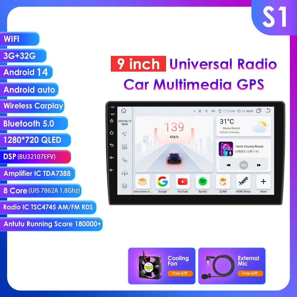 10.1" Wireless Carplay Android Auto Universal Car Radio Multimedia Player for VW Nissan Toyota Volkswagen Hyundai KIA GPS BT RDS