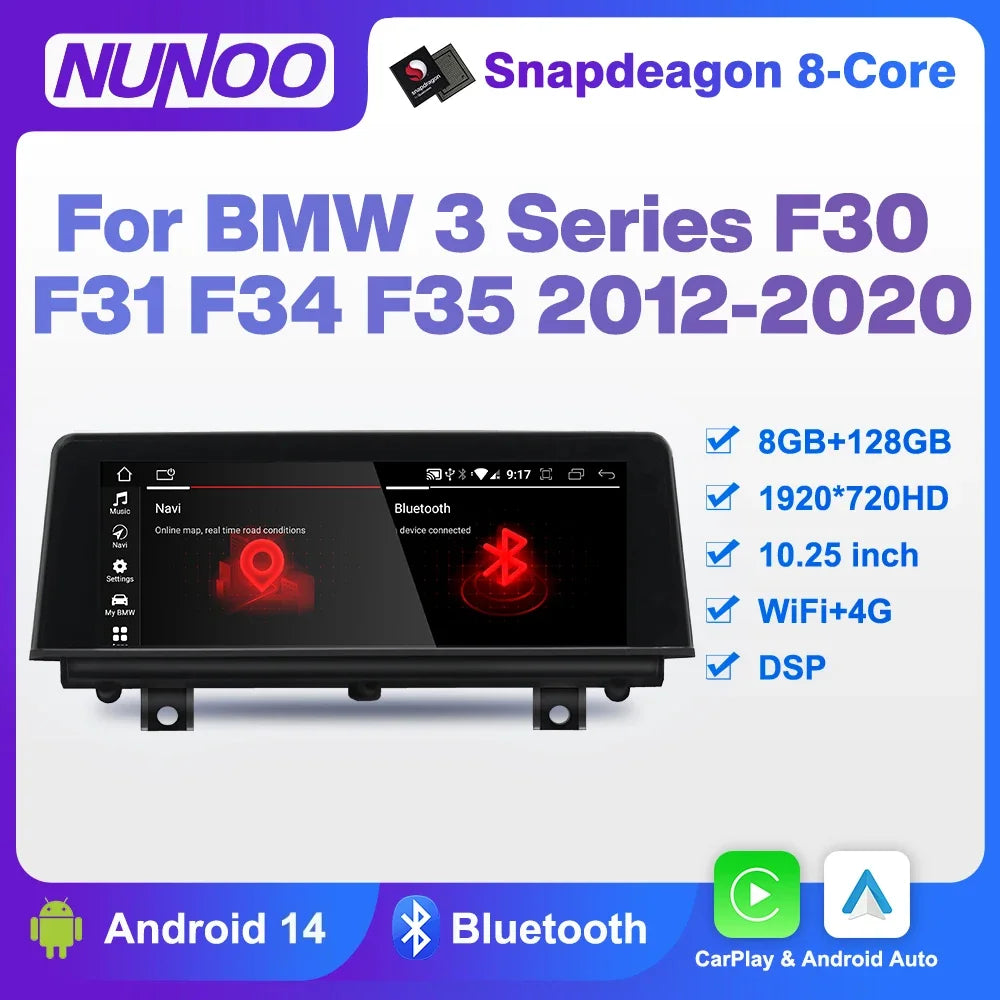 10.25inch Android 14 CarPlay For BMW 3 Series F30 F31 F34 F35 2012-2020 GPS Multimedia Player Navigation Auto Radio Stereo DSP